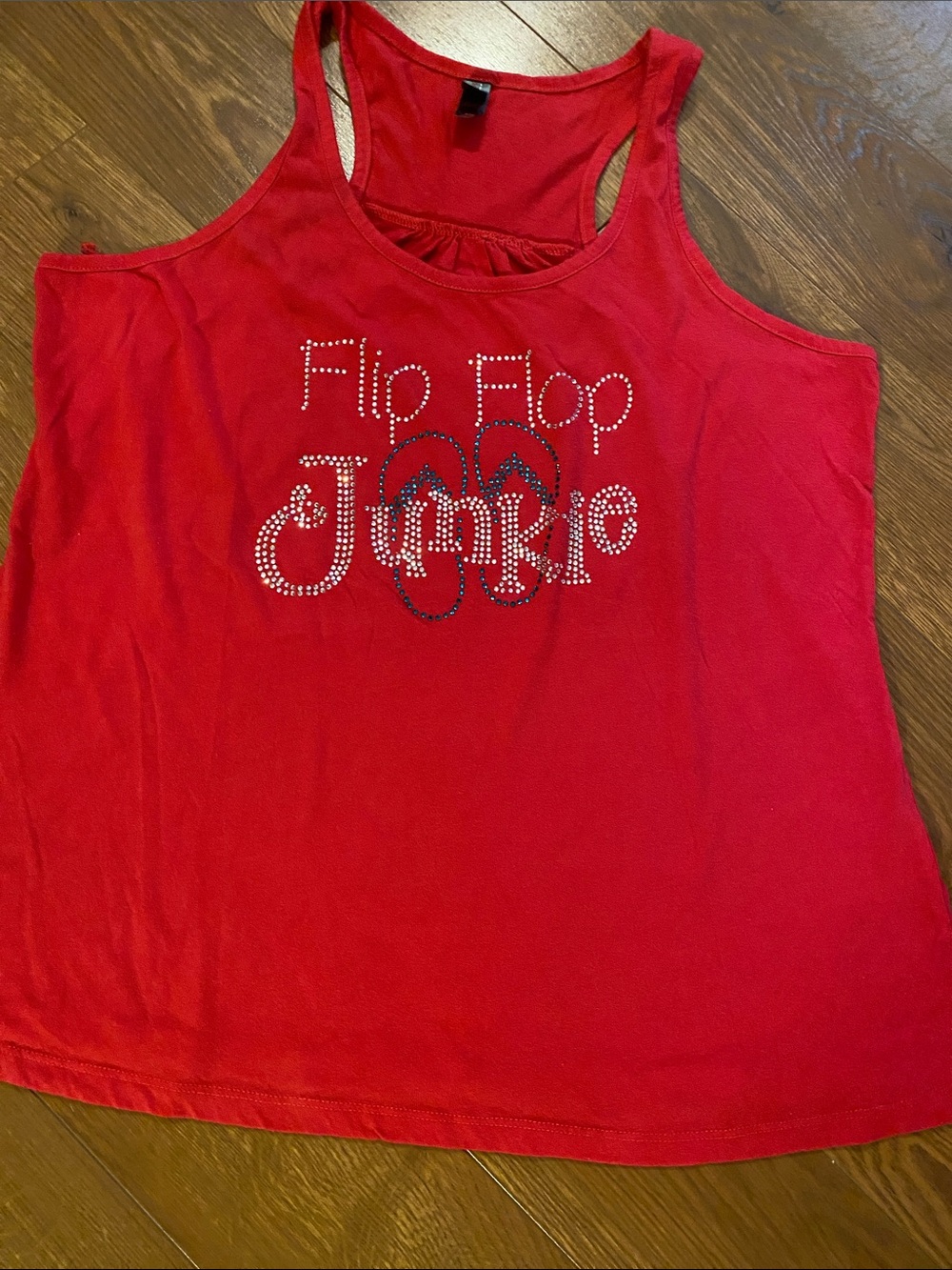 District Made Red 'Flip Flop Junkie' Rhinestone Tank Top Women’s Size XL